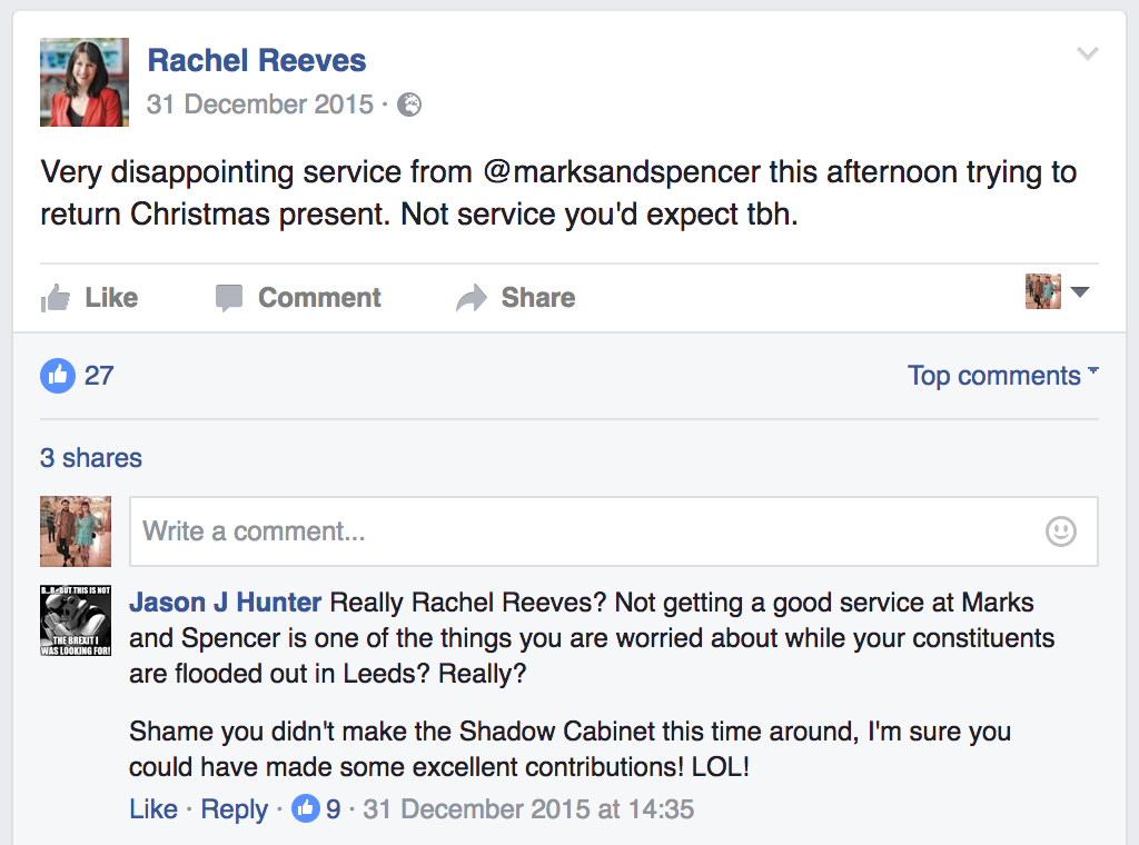 Reeves complains about M&S service during Kirkstall flood repair efforts